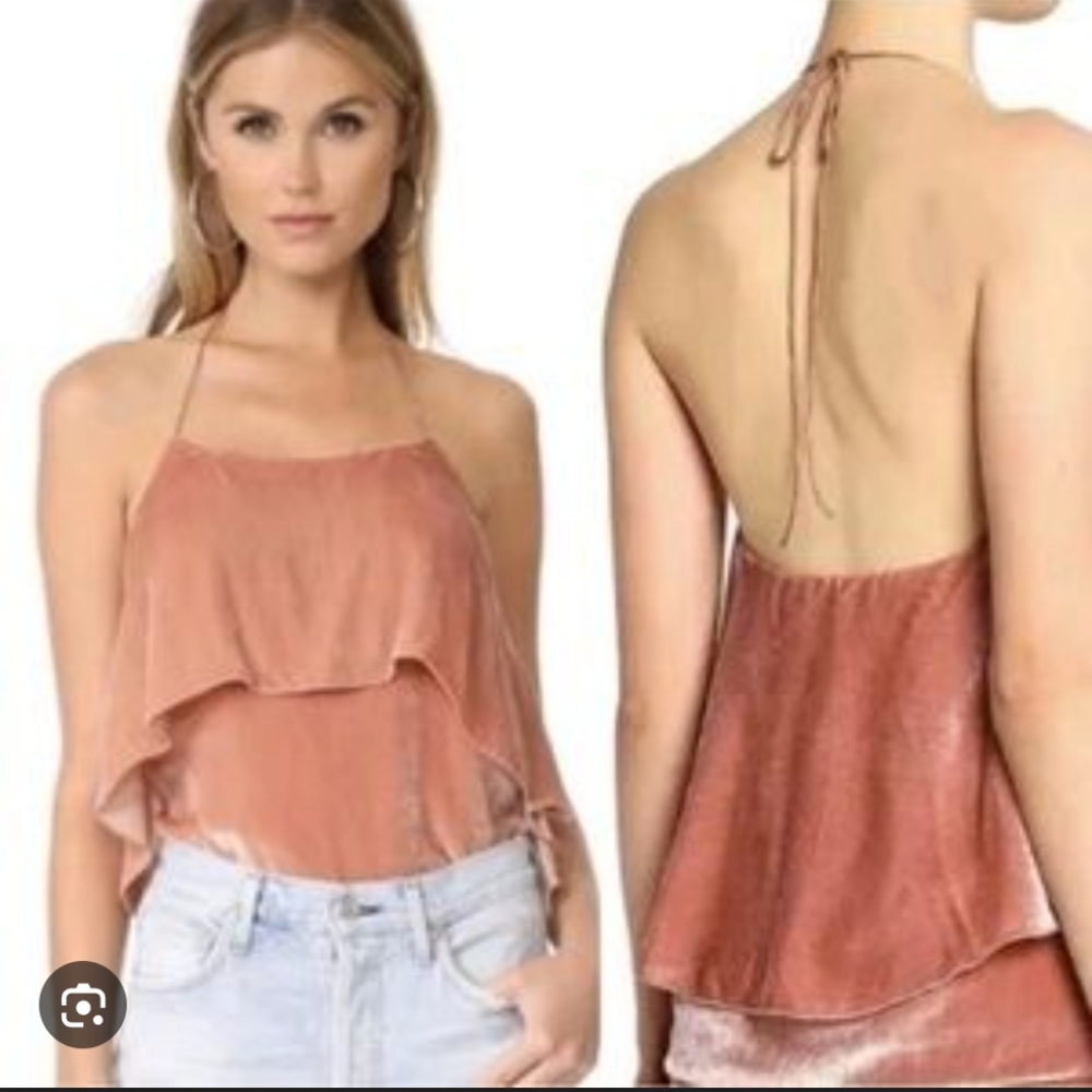 364-Nwt Alice + Olivia Black Ruffle Halter Cami‎ Top